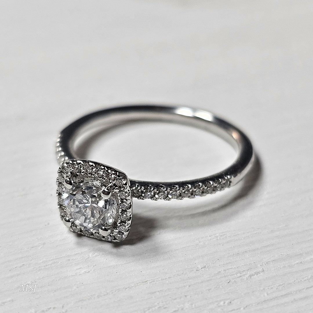 14k White Gold .92ct Diamond Halo Engagement Ring