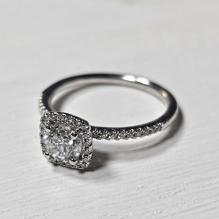 14k White Gold .92ct Diamond Halo Engagement Ring