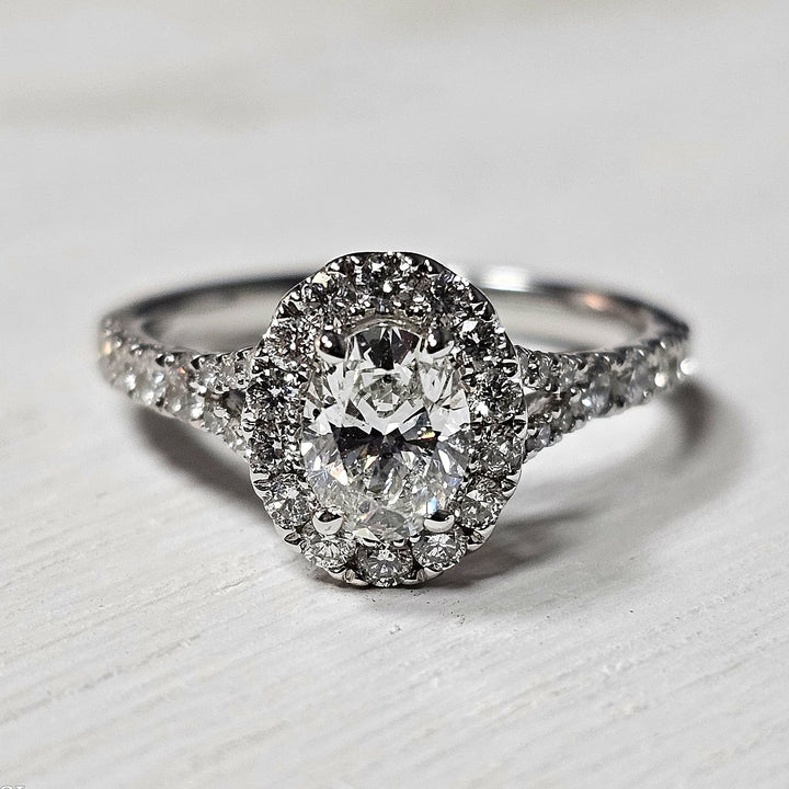 14k White Gold 1.38ct Halo Diamond Engagement Ring