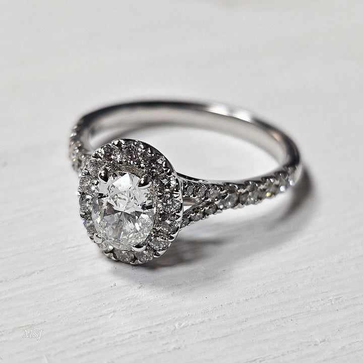 14k White Gold 1.38ct Halo Diamond Engagement Ring